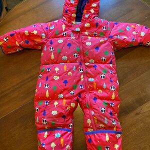 Columbia Kids pink puffer onesie animal and forest print - Adorable! 🥰